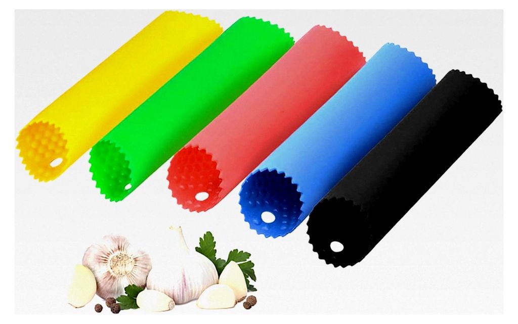 5er Set Knoblauchschäler aus Silikon, Knoblauchroller, Gemüseschäler Küchenzubehör (Rot, Gelb, Grün, Blau, Schwarz)