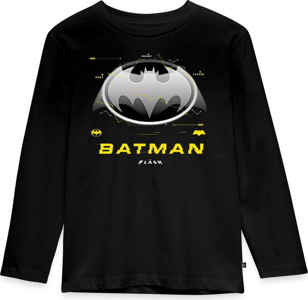 Spreadshirt The Flash Klassisches Batman Logo In Grau Kinder Premium Langarmshirt, 122/128 (6 Jahre), Schwarz