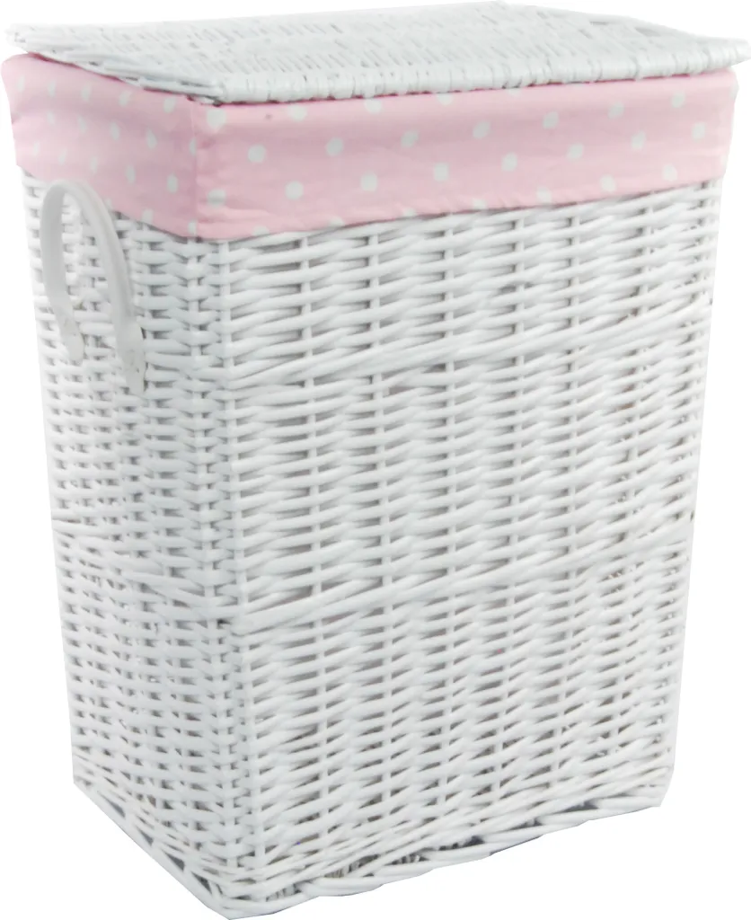 Panier à linge 60L avec couvercle et housse amovible osier blanc rose
