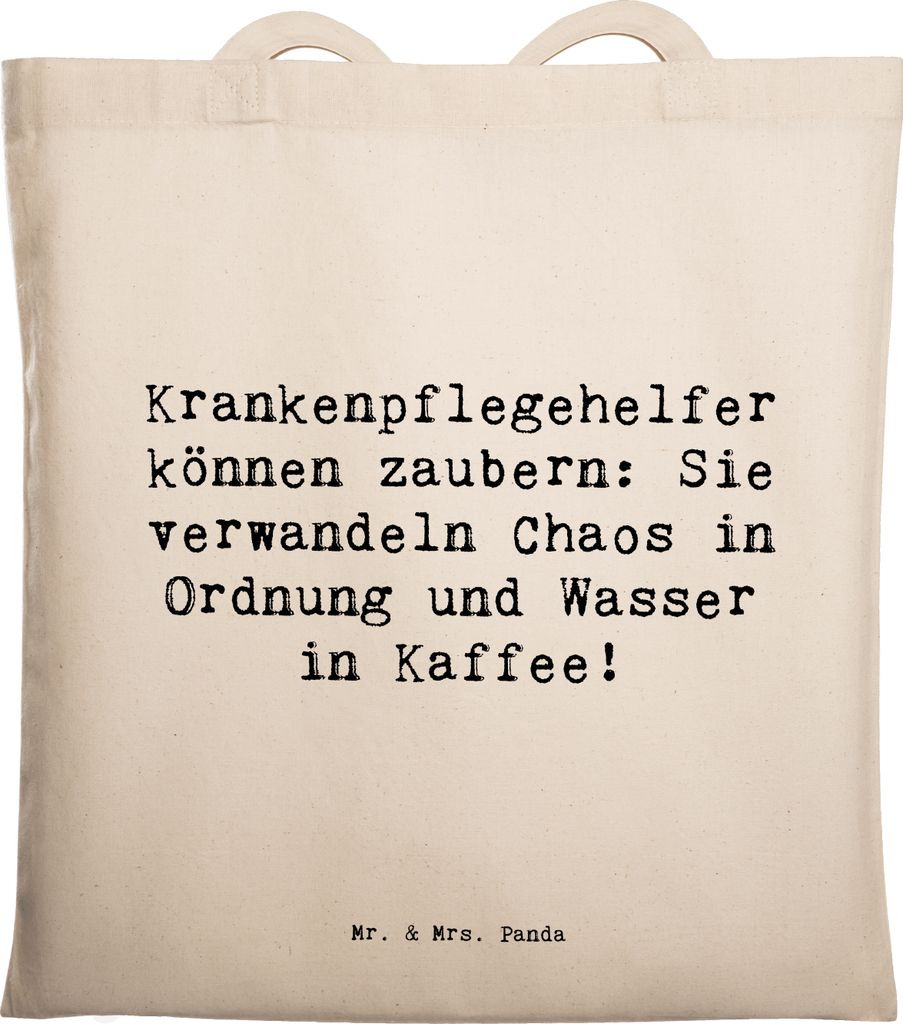 Mr. & Mrs. Panda Tote Bag Spruch Krankenpflegehelfer Zauberer - Transparent - Geschenk, Tragetasche, Wasser in Kaffee, Einkaufstasche, Berufsalltag...