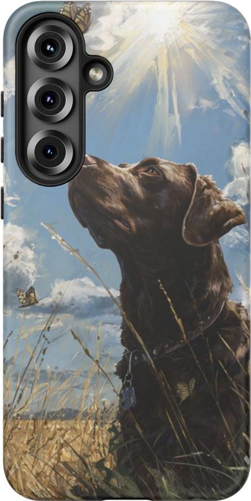 Schokoladenbrauner Labrador mit Schmetterlingen im Feld – Hülle Kompatibel mit Samsung Galaxy S25 Plus