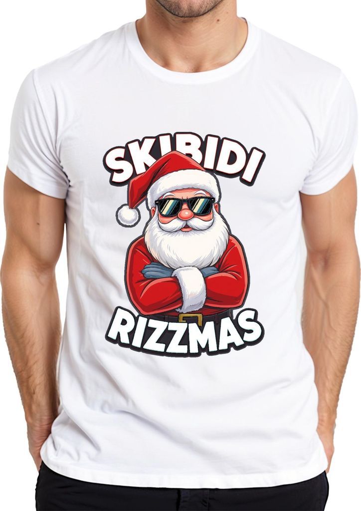 Skibidi Rizzmas Weihnachtsmann Sonnenbrille Lustig Meme Geschenk Herren T-Shirt, Weiß, L