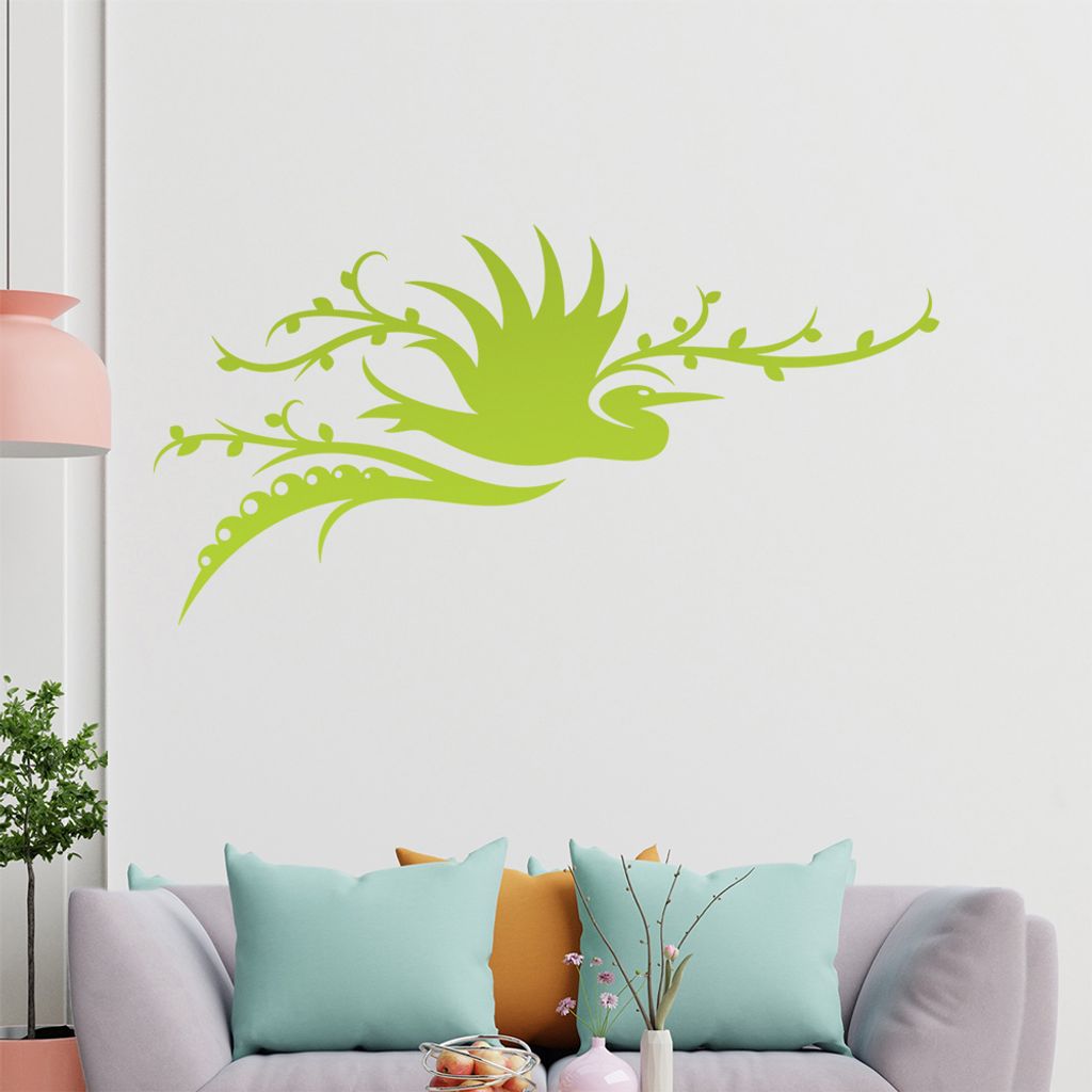 Storch Ranke Blüte Wandtattoo in 6 Größen - Wandaufkleber Wall Sticker - Dekoration, Küche, Wohnzimmer, Schlafzimmer, Badezimmer