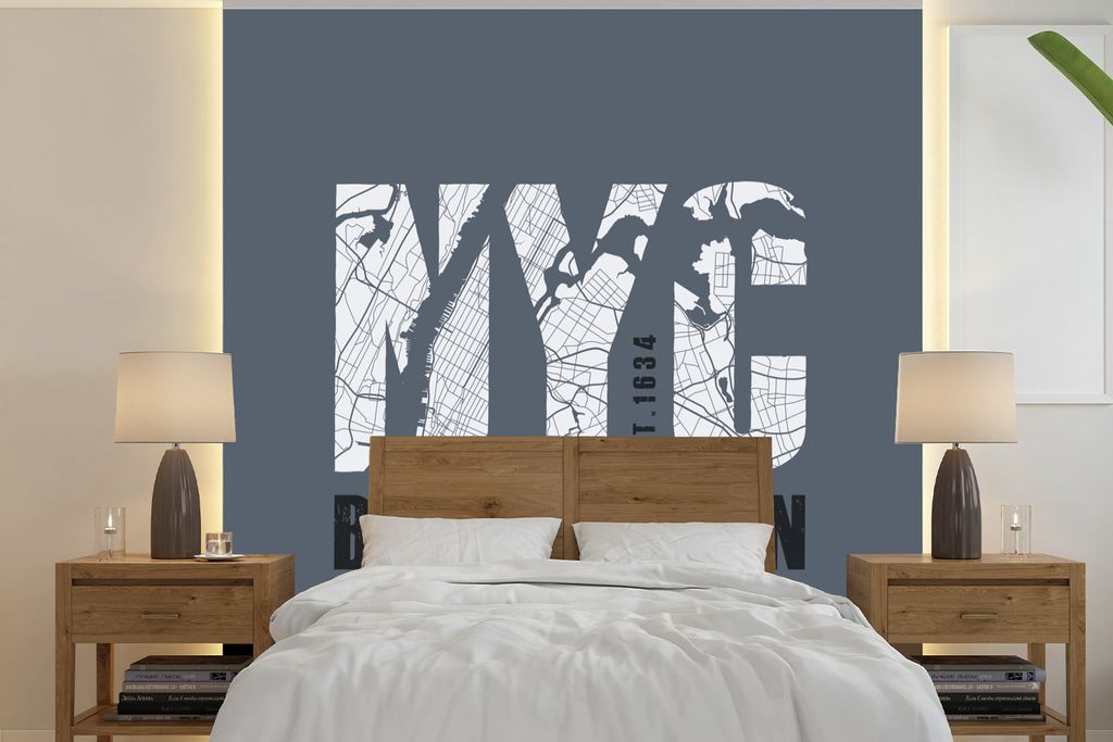 MuchoWow Fototapete für Wohnzimmer oder Schlafzimmer Wandtapete Vinyl Motivtapete New York - Blau - NYC - 260x260 cm - Papiertapeten
