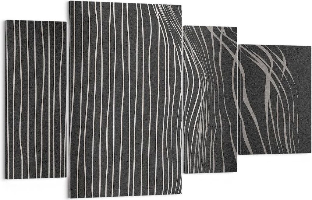 Bild auf Leinwand - Leinwandbild - 4 Teile - Abstraktion Streifen Schwarz und Weiß - 120x70cm Wand Bild Wanddeko Wandbilder Leinwanddruck Bilder W...