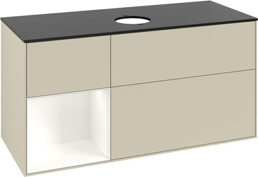 V&B Waschtischunterschrank Finion 120cm, Pl b m, Rg wh. m Lac, si Gr m Lac