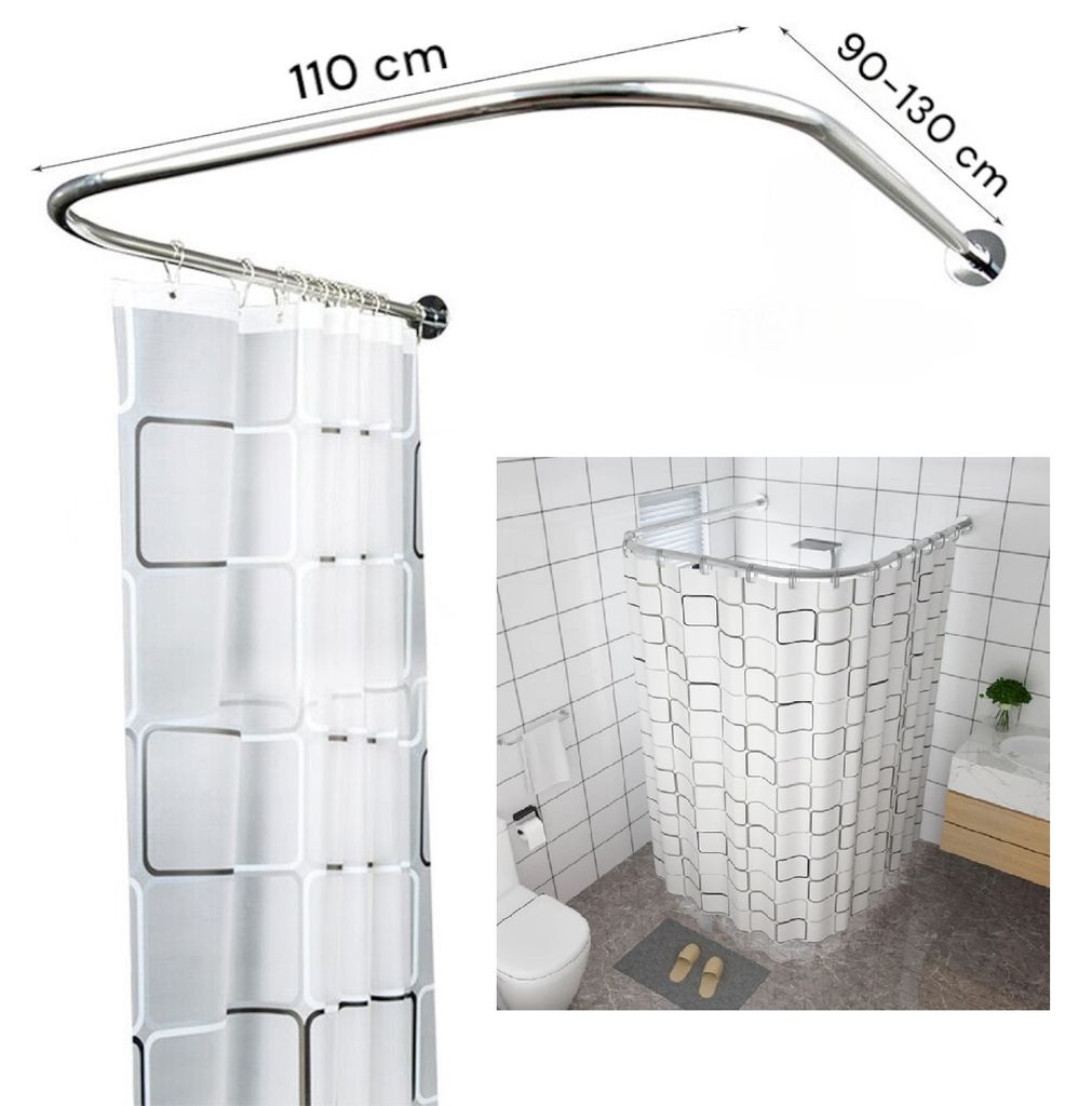 Duschvorhangstange U-Form ausziehbar halbrund 90-130 cm für Dusche – Flexible Winkelstange aus rostfreiem Edelstahl mit einfacher Montage