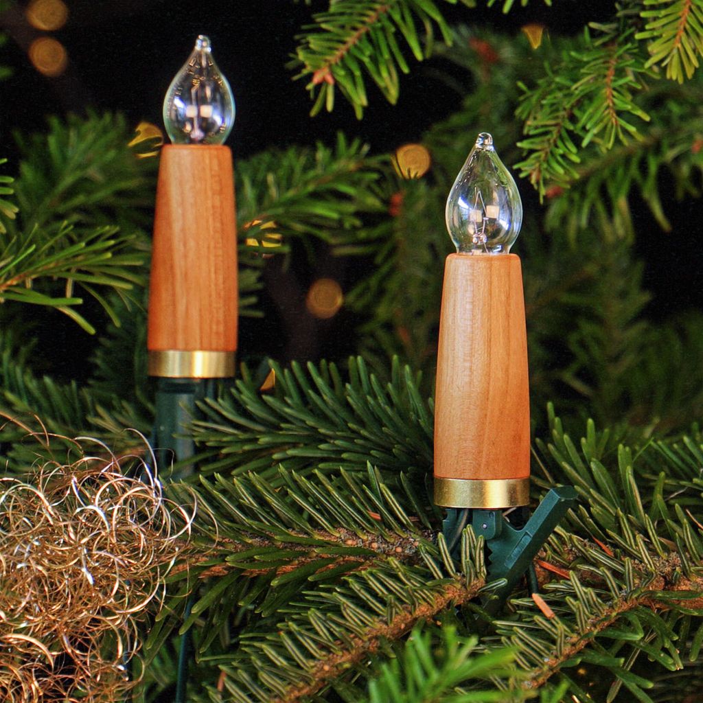 NARVA Kerzenlichterkette Holz 20 Schaftkerzen Kirsche Weihnachtsbaum Beleuchtung Innen 230V Strom Holzlichterkette Glasbirnen
