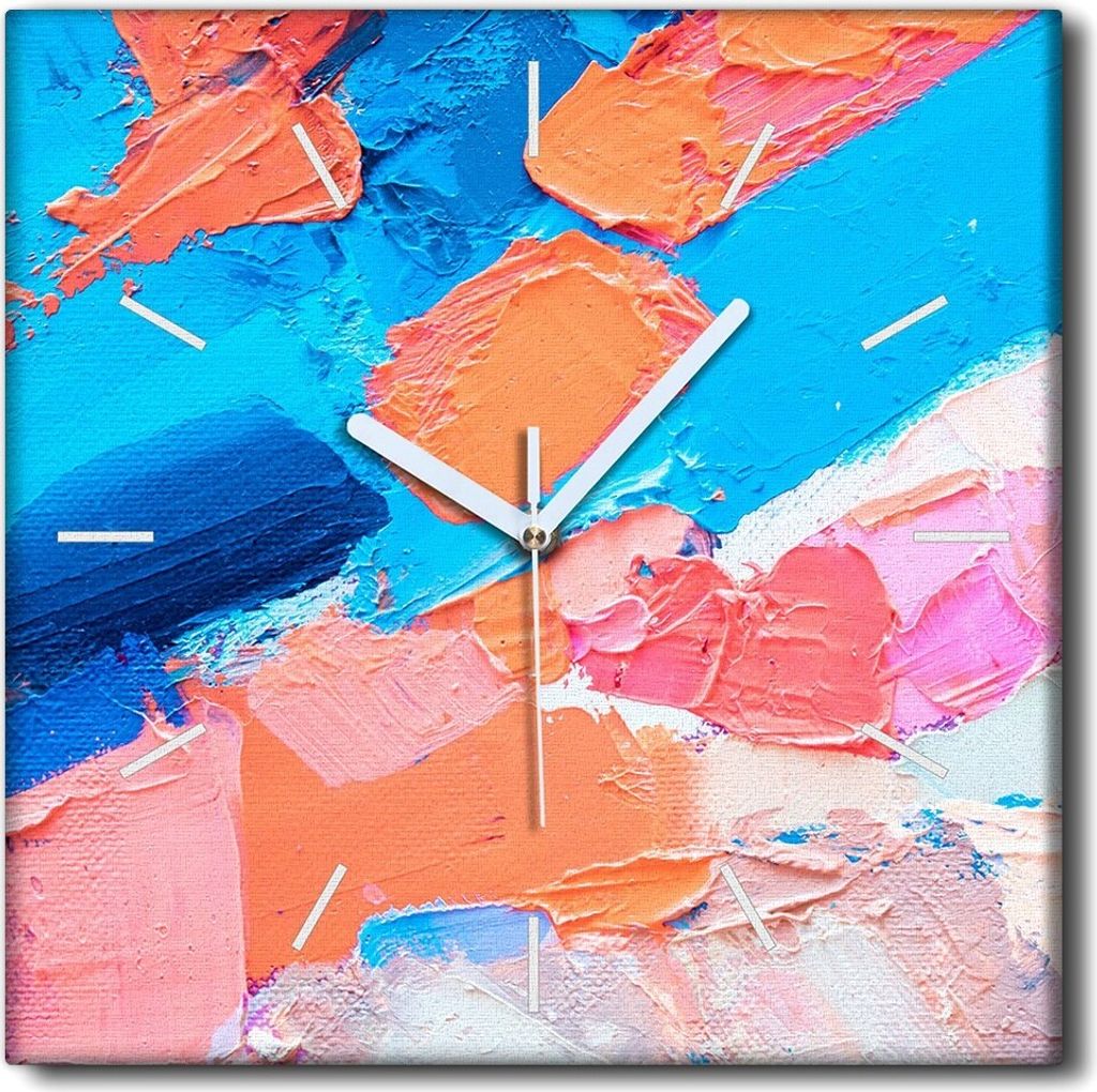 Coloray Uhr auf Leinwand 30x30 cm Wand Uhr Dekoration Wohnzimmer Segeltuch weiße Zeiger -Kunst Abstraktion Zeichnung.