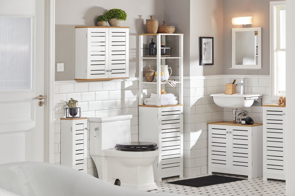 SoBuy BZR40-W 2 Tier 2-Door Vanity Cabinet Bathroom Cabinet - L60cm x D30cm x H59cm (White