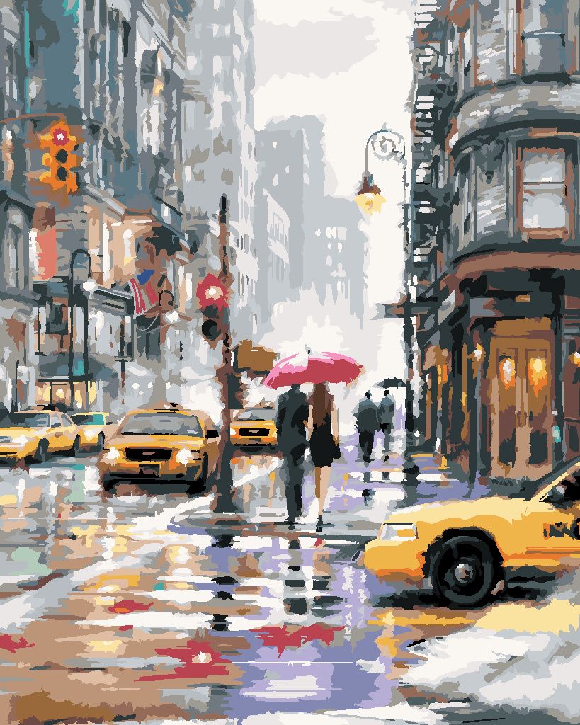 Zuty - Malen nach Zahlen - GELBE TAXIS IN NEW YORK (RICHARD MACNEIL), 40x50 cm, ohne Keilrahmen