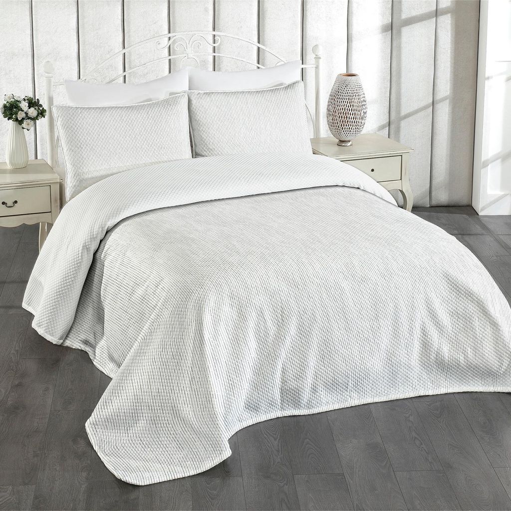 ABAKUHAUS neutrale Farbe Tagesdecke Set, Modernistic minimaler Entwurf der vertikalen gestrichelte Linien Graustufen Stripes, 220 x 220 cm, Grau un...