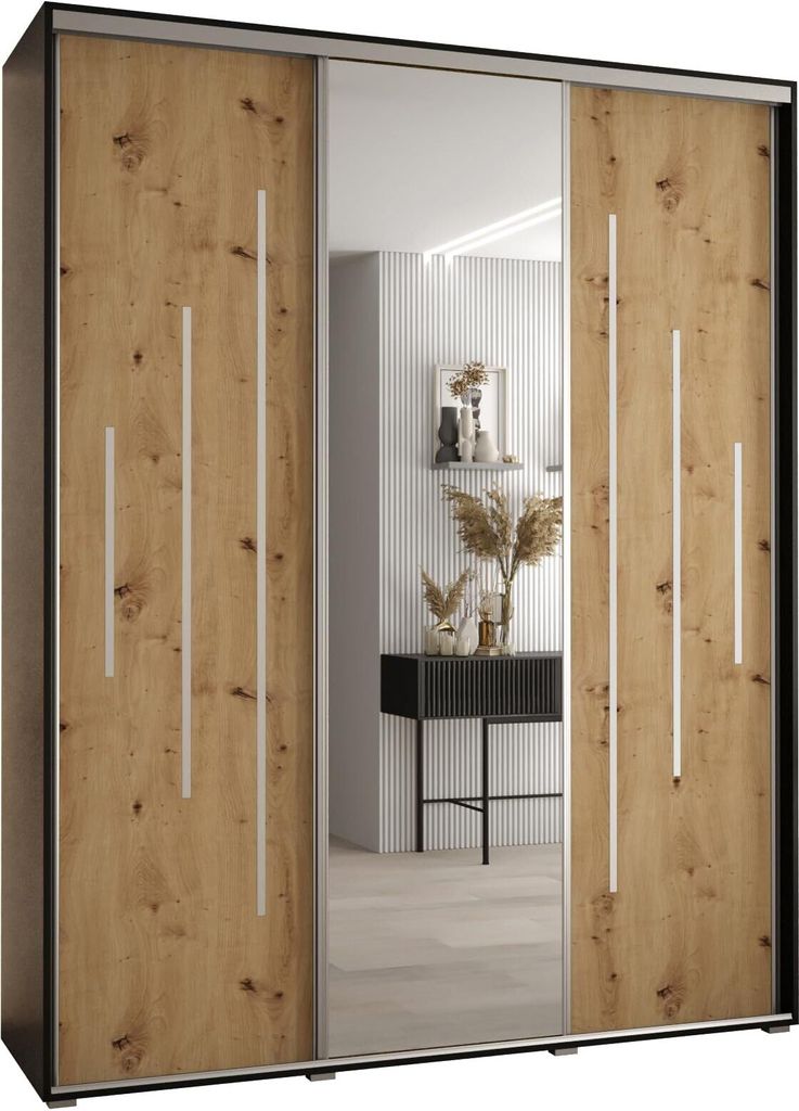 MEBLE KRYSPOL Davos 13 Schrank, drei Türen - 235,2x190x60 cm - Schwarz Artisan Silber