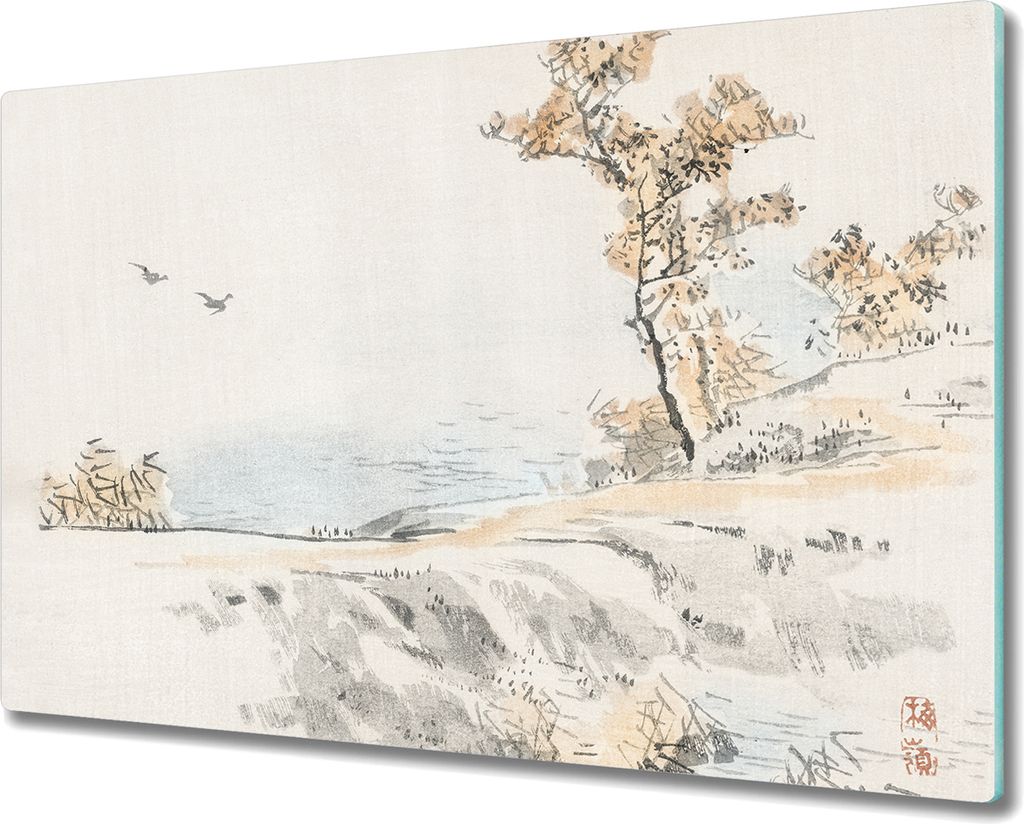 Coloray Schneidebrett Herdabdeckplatte 80x52 cm Kochplattenabdeckung Hackbrett Küchenbrett - Seevögel Baumpfad