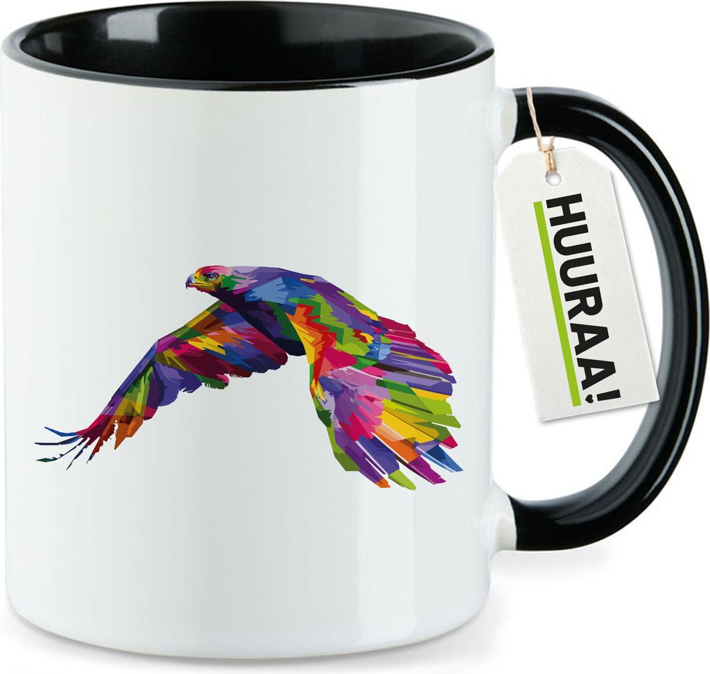 Huuraa Kaffeetasse Adler Colorful 330ml Schwarz Keramik Kaffeebecher Geschenkidee