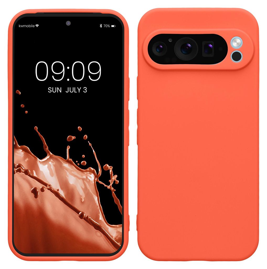 kwmobile Handyhülle für Google Pixel 9 Pro Hülle - weiches Handy Silikon Case - Schutzhülle Cover - Leuchtende Koralle