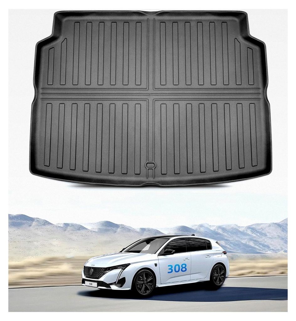 Kofferraummatte für Peugeot 308 III Hybrid PHEV 2022-2026, Original TPE Kofferraumschutzmatte mit Hohem Rand, Rutschfest und Wasserdicht