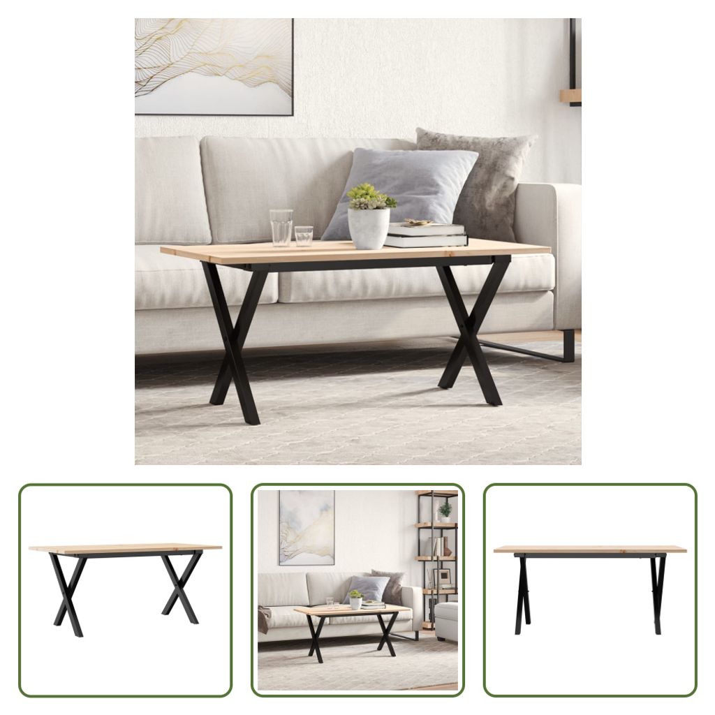 The Living Store Couchtisch X-Gestell 100x50x45 cm Massivholz Kiefer & Gusseisen