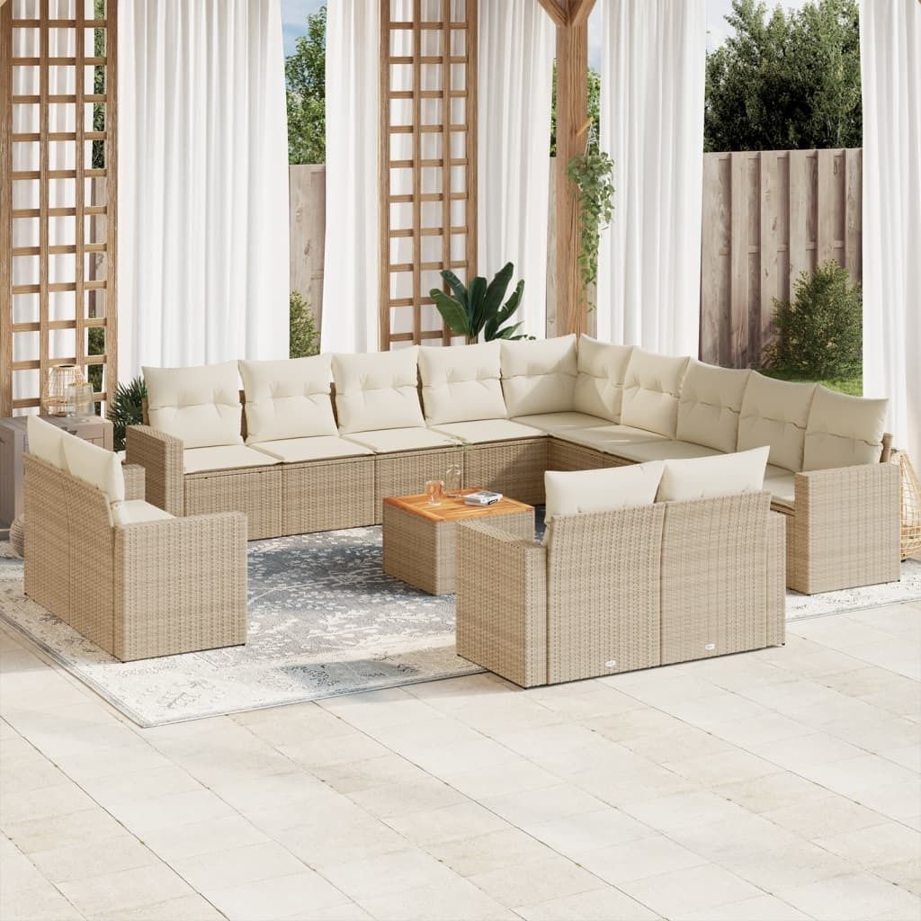 Design 14-tlg. Garten-Sofagarnitur mit Kissen Beige Poly Produktbild 