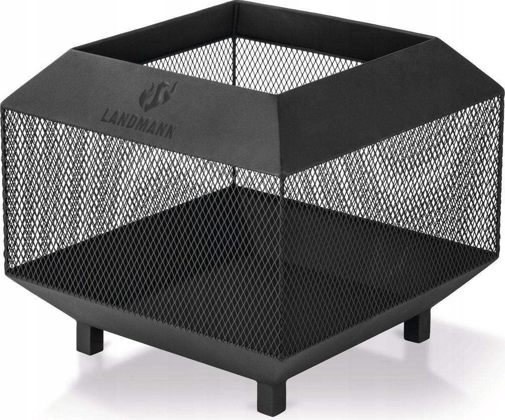 LANDMANN Feuerkorb Cube Massiver viereckiger Feuerkorb aus pulverbeschichtetem Stahl wetterfest Funkenschutzgitter für Luftzirkulation 4 stabile B...