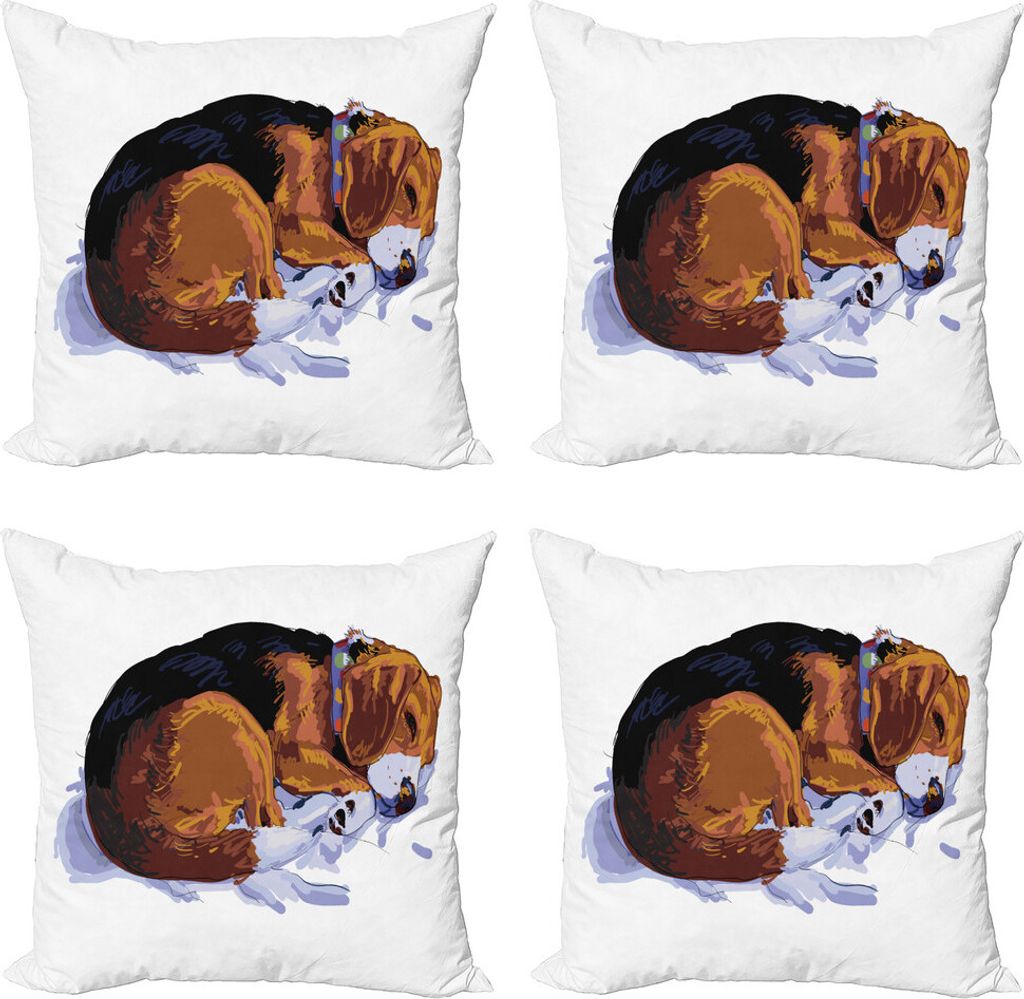 ABAKUHAUS Beagle Kissenbezug Set (4 Stück), Sketch Zeichnung Doodle Stil, Moderner Doppelseitiger Digitaldruck, 60 cm x 60 cm, Schwarz Pale Caramel