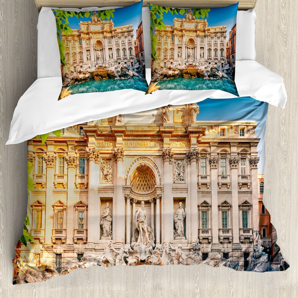 ABAKUHAUS Italien Bettbezug, Fountain Di Trevi Tourist, Milbensicher Allergiker geeignet mit Kissenbezügen, 155 cm x 220 cm - 80 x 80 cm, Mehrfarbig