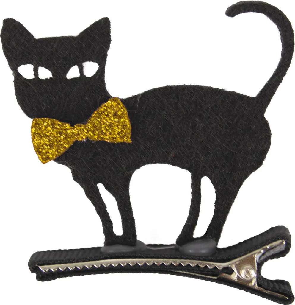 Fermaglio Gatto Nero Oro Halloween 5cm - Must-have Accessori Capelli
