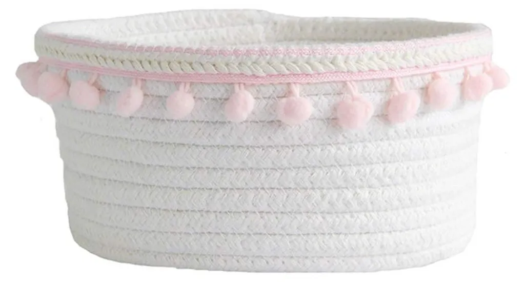 Panier tressé blanc en corde de coton doux pour organisation bébé et soin