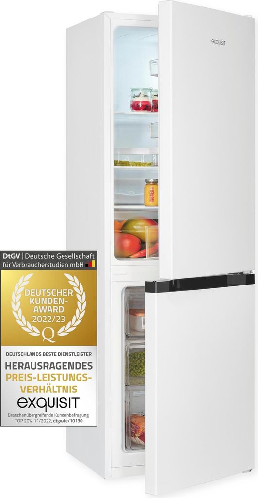 Exquisit Kühl-Gefrierkombination KGC231-60-E-050C weiss | 157 l Nutzinhalt | Schnellkühlen | Alarm | 4* Gefrieren