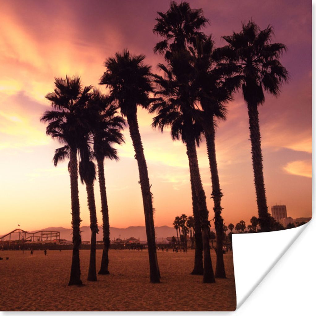 MuchoWow Poster Sonnenuntergang am Strand von Santa Monica 100x100 cm - Babyzimmer