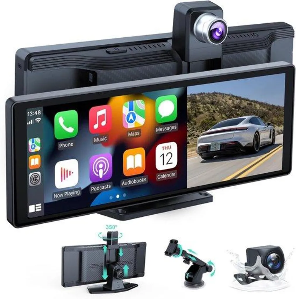 Autoradio portable 10,26 pouces CarPlay Android Auto avec Dashcam 4K