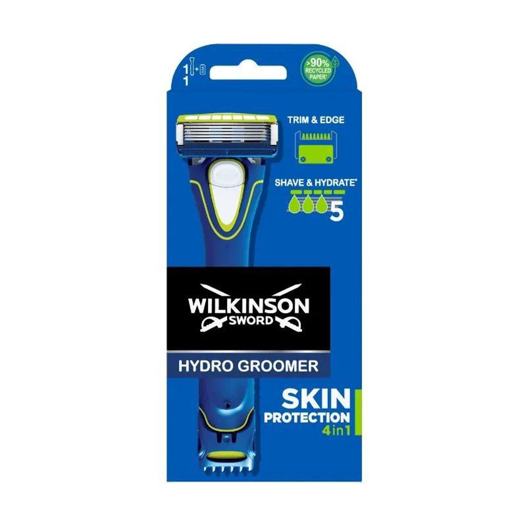 A Wilkinson Sword Hydro 5 Groomer razor in its packaging.