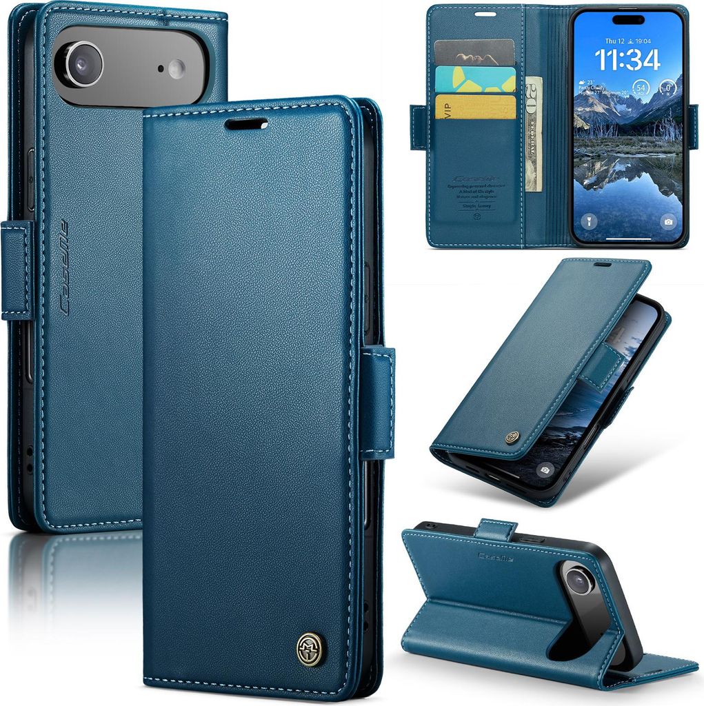 Lederhülle für iPhone Air Brieftasche Kartenfach Schutzhülle mit Standfunktion Blau