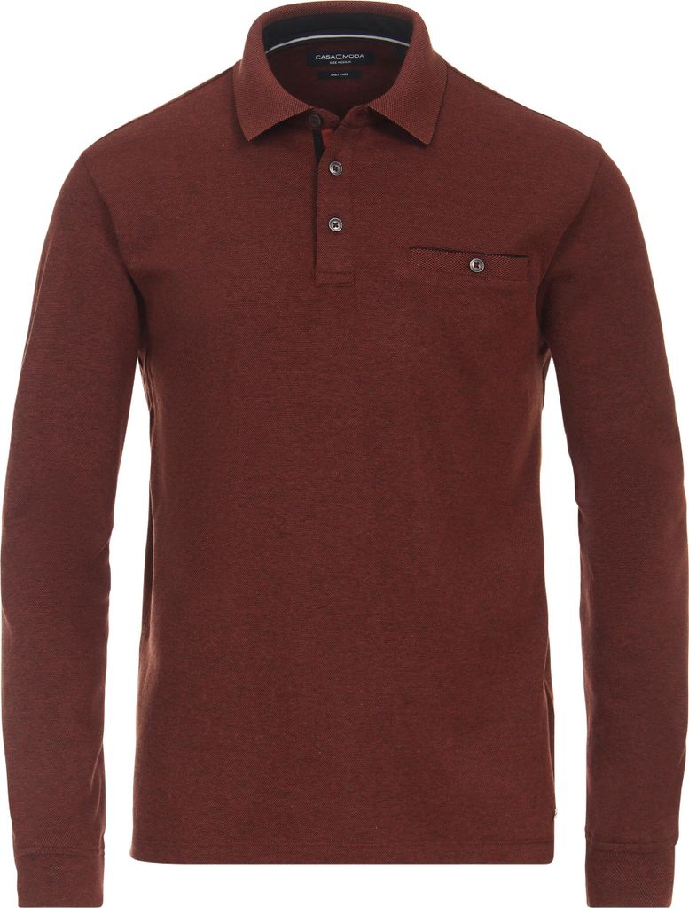 CASAMODA Herren Poloshirt Langarm Polokragen Casual Piqué Orange XXL