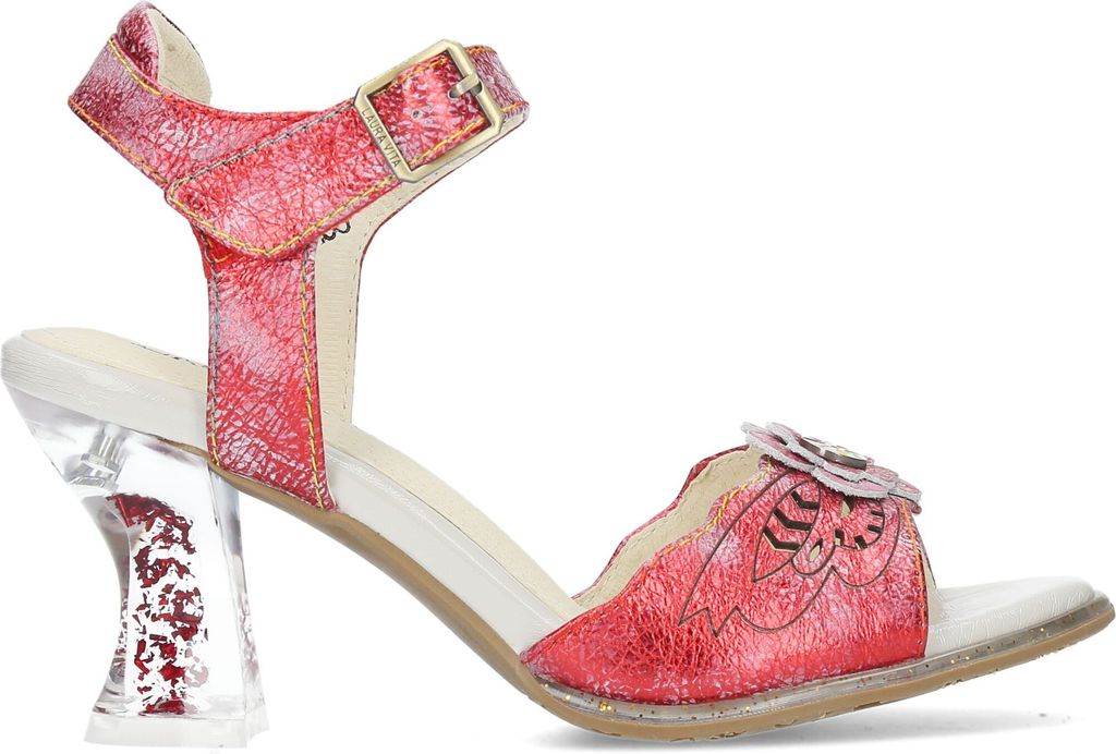 Laura Vita Damen Leder Sandalette Blüte Perforierung Blockabsatz Fregateo 13, Größe:39 EU, Farbe:Rot