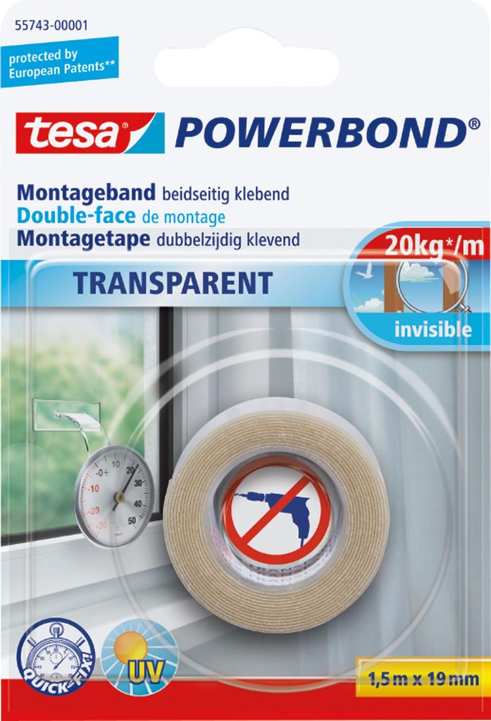 tesa Powerbond Montageband transparent 19 mm x 1,5 m