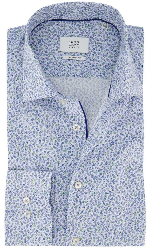 Hemd Eterna 1863 Modern Fit blau Blumen gedruckt