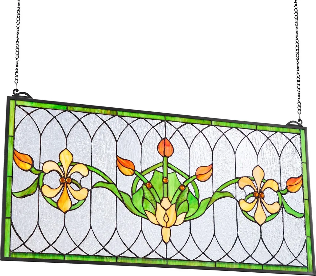 Vitrail Tiffany Multicolore avec Chaîne de Suspension - Format 81x43 - 10