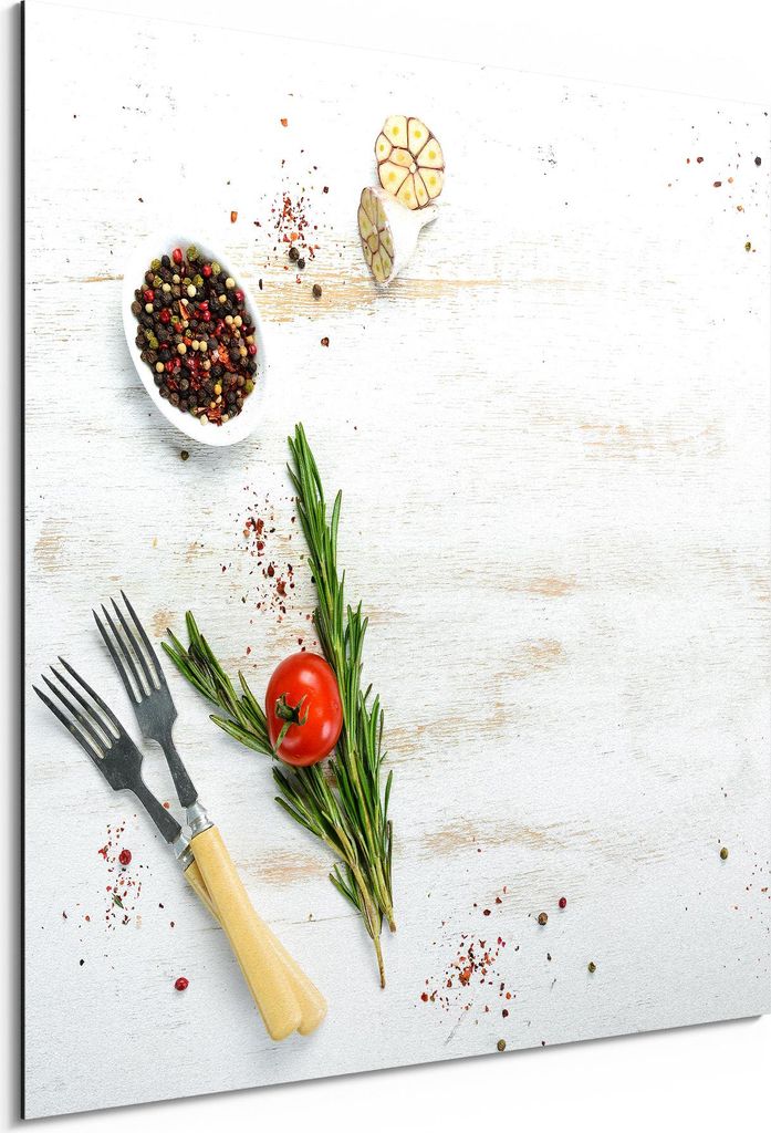 DEQORI Alu-Dibond Bild Weiß 30x30 cm 'Küchenkräuter und Gewürze' Wandbild Metall dünn