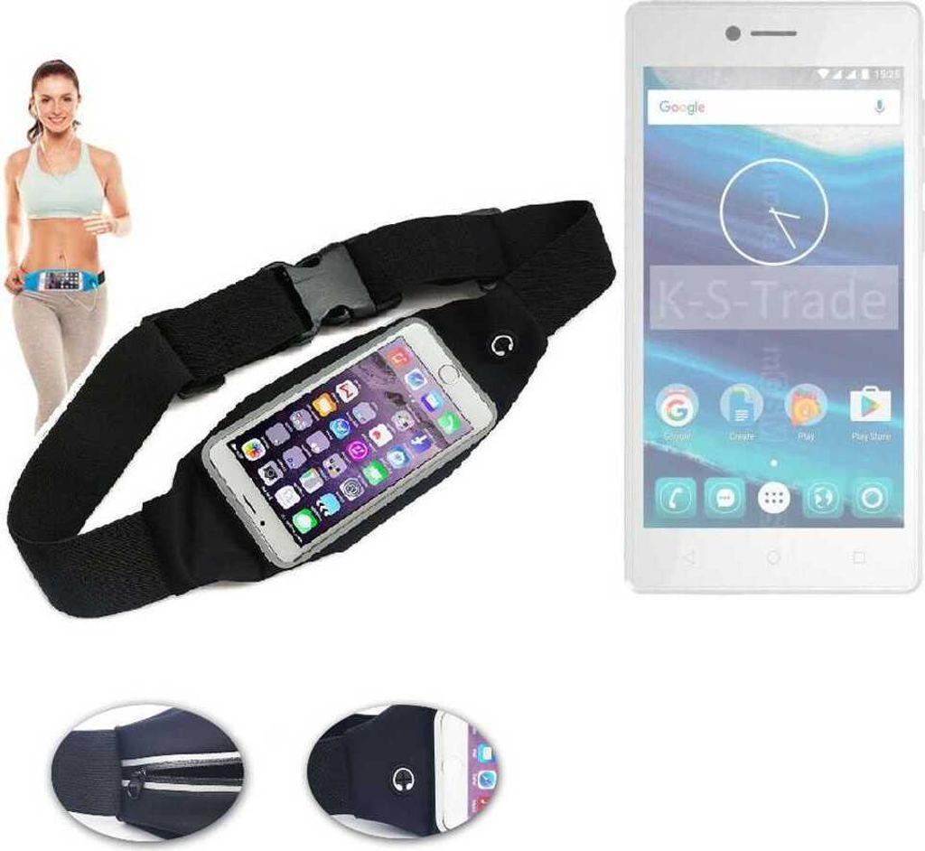 K-S-Trade Jogging-Armband kompatibel mit Qilive Q7 5 Gürteltasche Umhängetasche Bauchtasche schwarz Sport Running Jogging Fitness Laufen Exercise