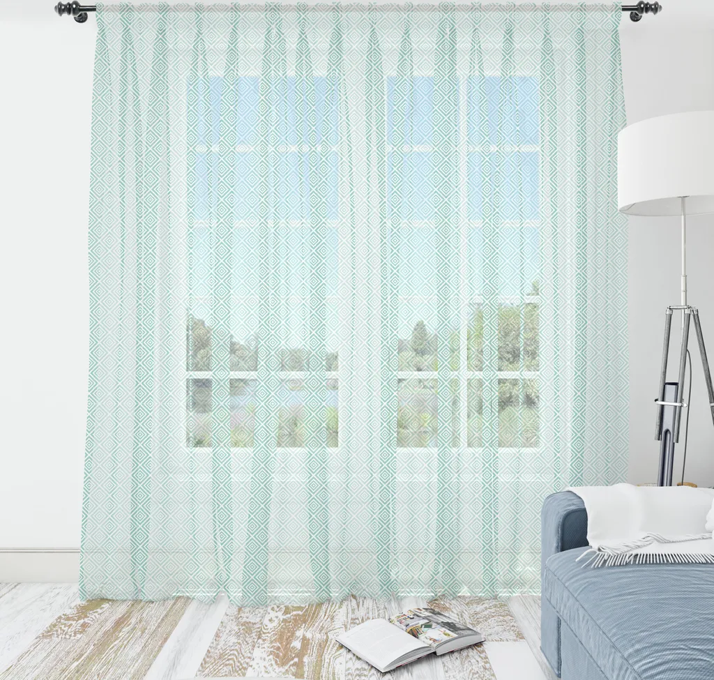 ABAKUHAUS Arazzo geometrico, motivo monocromatico in stile astratto con graziosi rombi simmetrici annidati, tessuto satinato setoso per soggiorno e camera da letto, 220 cm x 274 cm, verde acqua e bianco