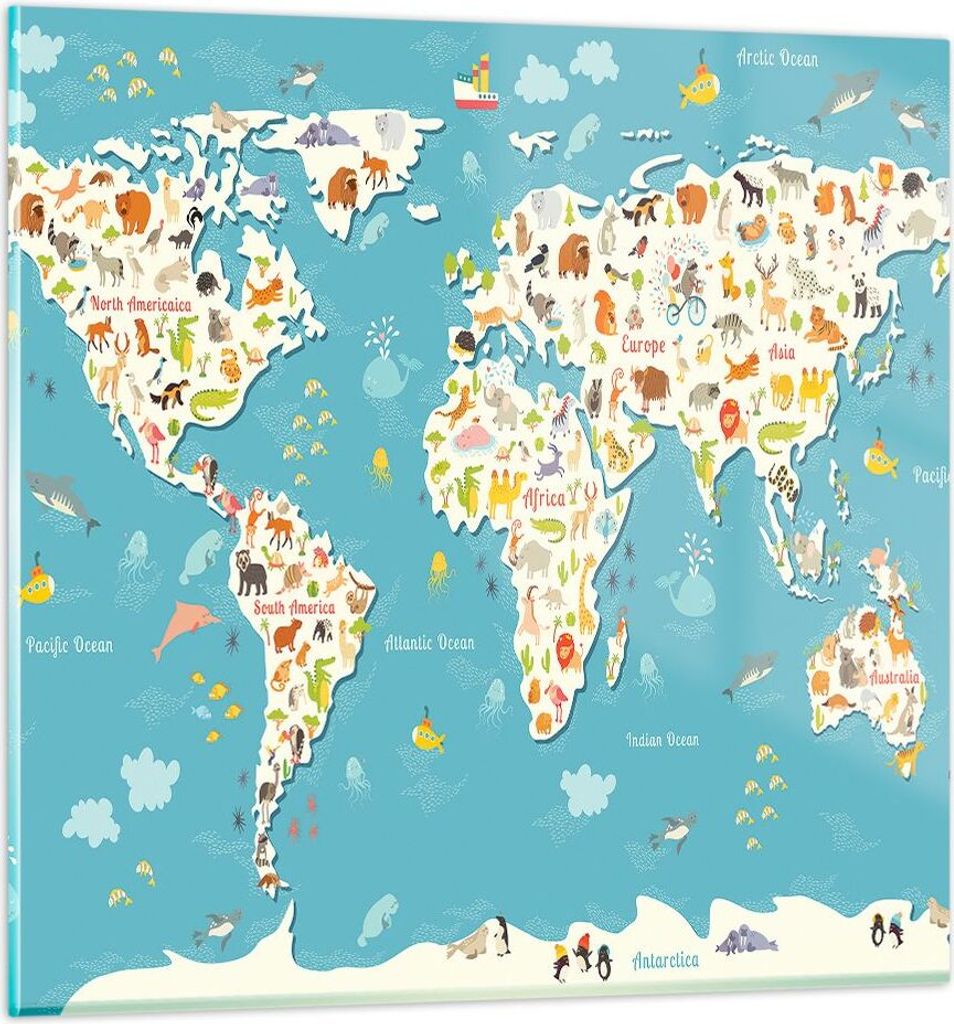 Bilder auf glas - Geographie Globus Grafik Illustration - 40x40cm - Glasbilder - Wandbilder - Kunstdruck - Wanddekoration aus Glas - Glas Bilder - ...