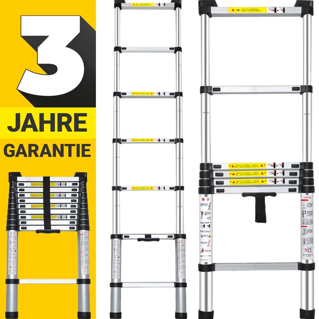 Craftfull Teleskopleiter | Soft-Close-Funktion - Aluleiter - Ausziehleiter - Stehleiter - Mehrzweckleiter - Leiter - Anlegeleiter (2.9 Meter)
