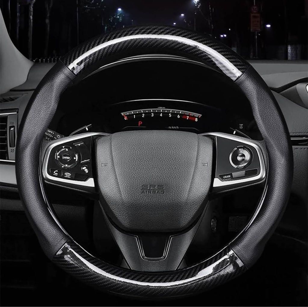 Autsop Lenkradbezug, Universal 14.5-15 Zoll, Nappa Leder, Kohlefaser, für Sommer & Winter, Brilliant Black.