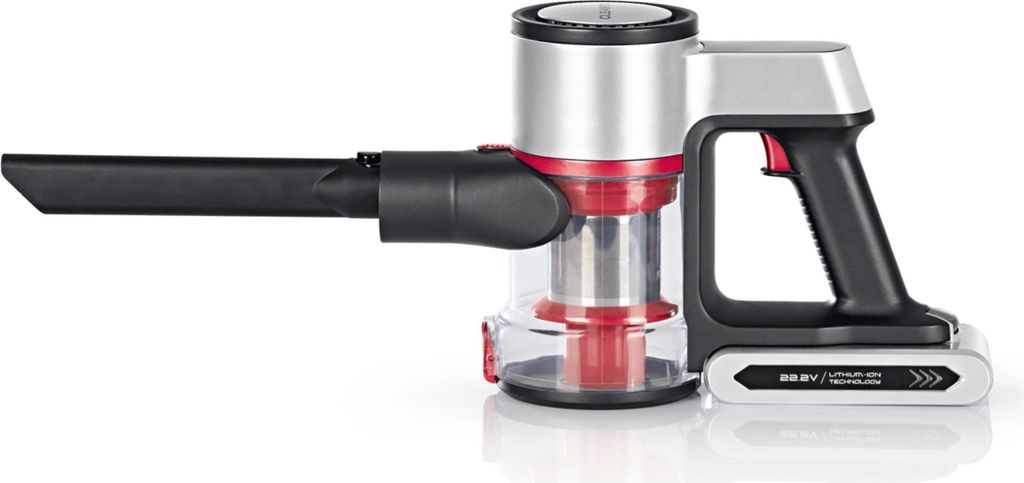 A studio shot of a cordless vacuum cleaner against a white background.