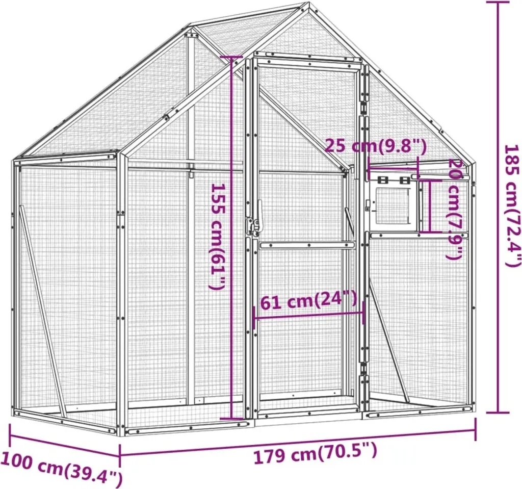 Volière en Aluminium Anthracite 185 cm - Cage Résistante et Très Spacieuse - 7