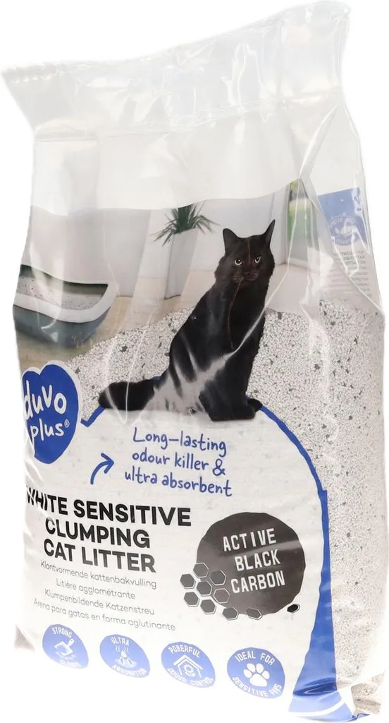 Litière chat sensible Duvo+ White Carbon 12 kg hygiène et confort max