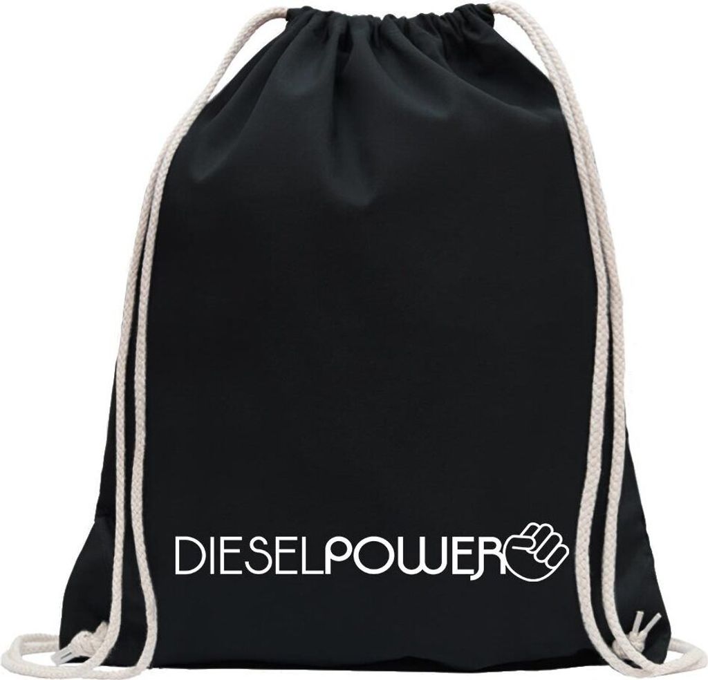 Kiwistar - Turnbeutel - schwarz - Diesel Power - Fun Rucksack Sport Beutel Gymsack Baumwolle mit Ziehgurt