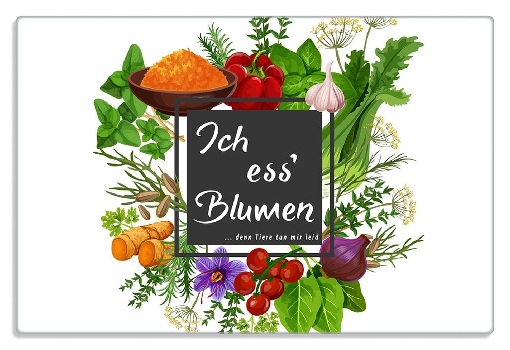 Wallario Frühstücksbrettchen aus Glas 20 x 30 cm mit rutschfesten Füßen, Motiv Ich ess Blumen - Gemüse und Kräuter