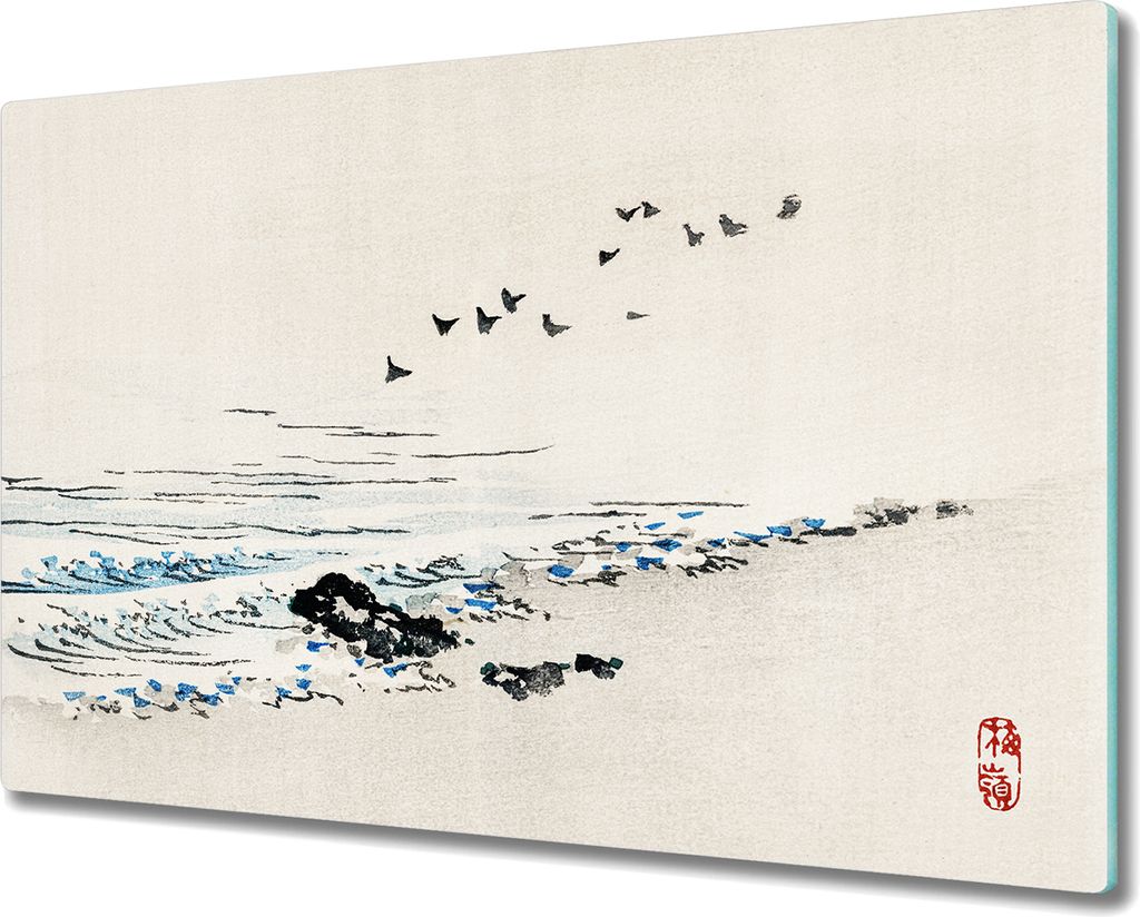 Coloray Herdabdeckplatte 80x52 cm Schneidebrett Kochplattenabdeckung Küchenbrett Hackbrett - Strand Seevögel